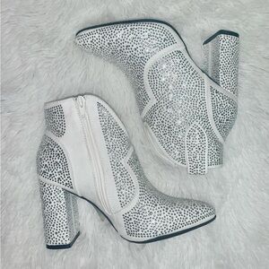 White Rhinestone Booties Size 8